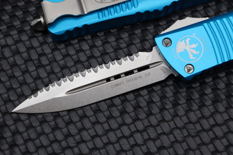 Microtech Combat Troodon Double Edge Fully Serrated Stonewash & Turquoise 142-12TQ