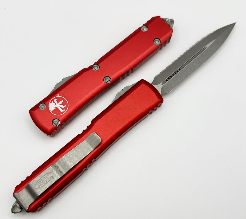 Microtech Ultratech D/E Apocalyptic Full Serrated & Red 122-12APRD