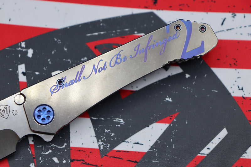 Medford Knife 187 DP Drop Point D2 Tumbled & Tumbled "2nd Amendment" Laser Handles w/ Blue Hardware/Clip