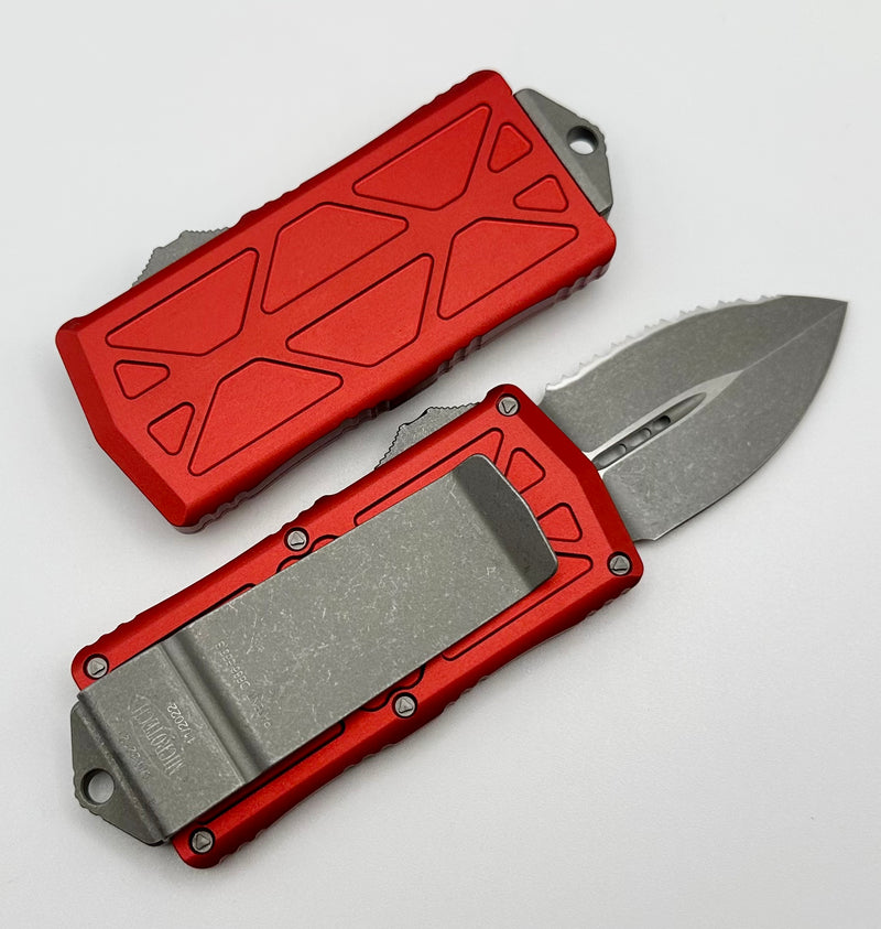 Microtech Exocet Double Edge Full Serrated Apocalyptic Standard & Red 157-12APRD
