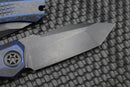 Heretic Knives Wraith Auto Battleworn Black Tanto w/ Carbon Fiber Bolster & Breakthrough Blue Handle DLC H100-8A-BRKBLU