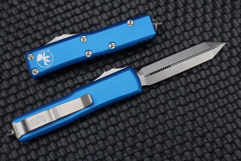 Microtech UTX-85 Spartan Stonewash Standard & Blue 230-10BL