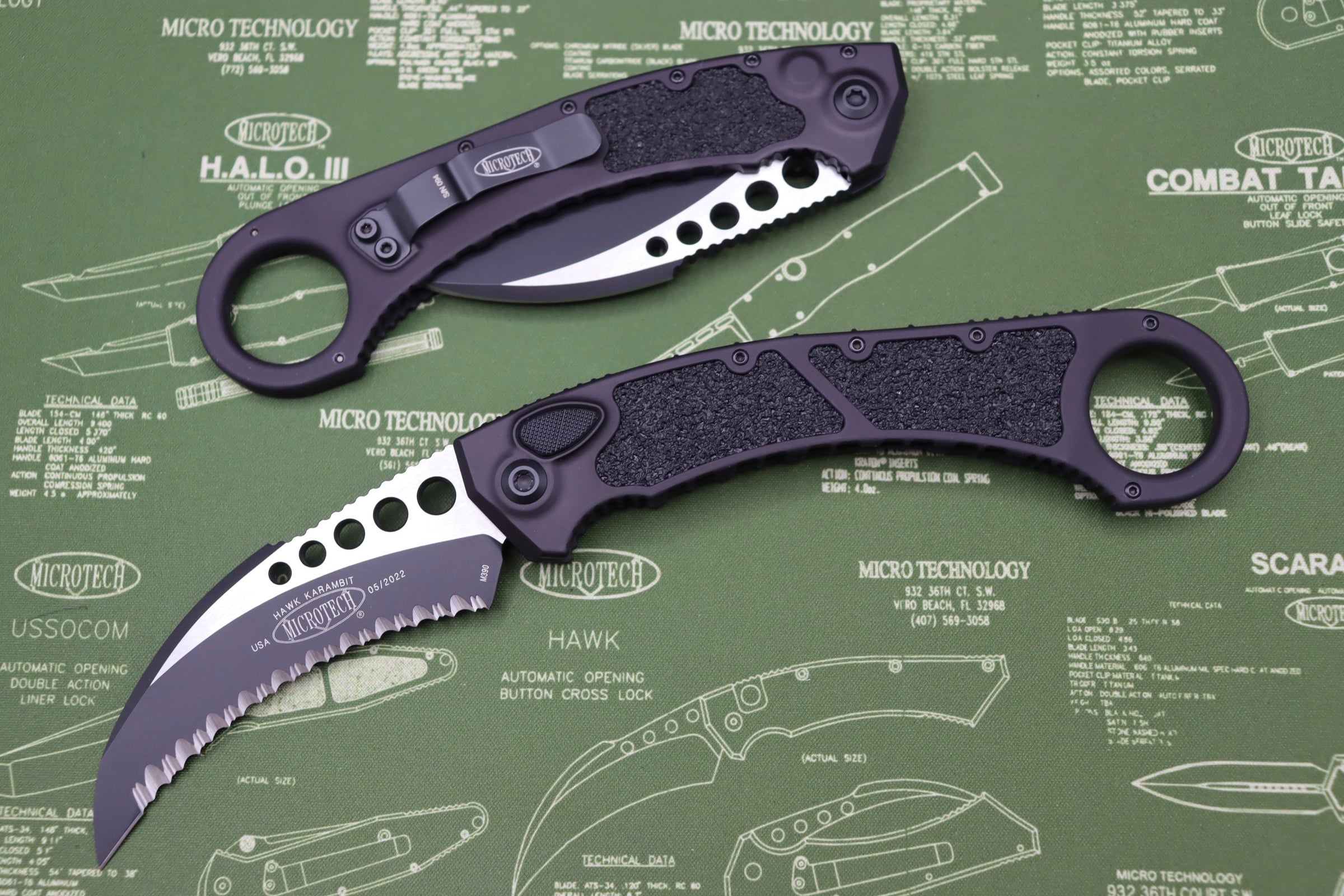 Microtech Hawk Karambit Tactical Black Full Serrated 266-3T