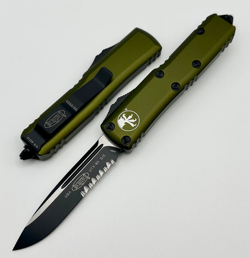 Microshell 85 Microtech UTX-85 Single Edge Partial Serrated Black Standard & OD Gree