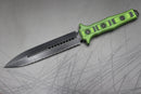 Heretic Knives Nephilim Black/Green G-10 & Double Edge Battleworn Black Full Serrated H003-8C-GRNBLK