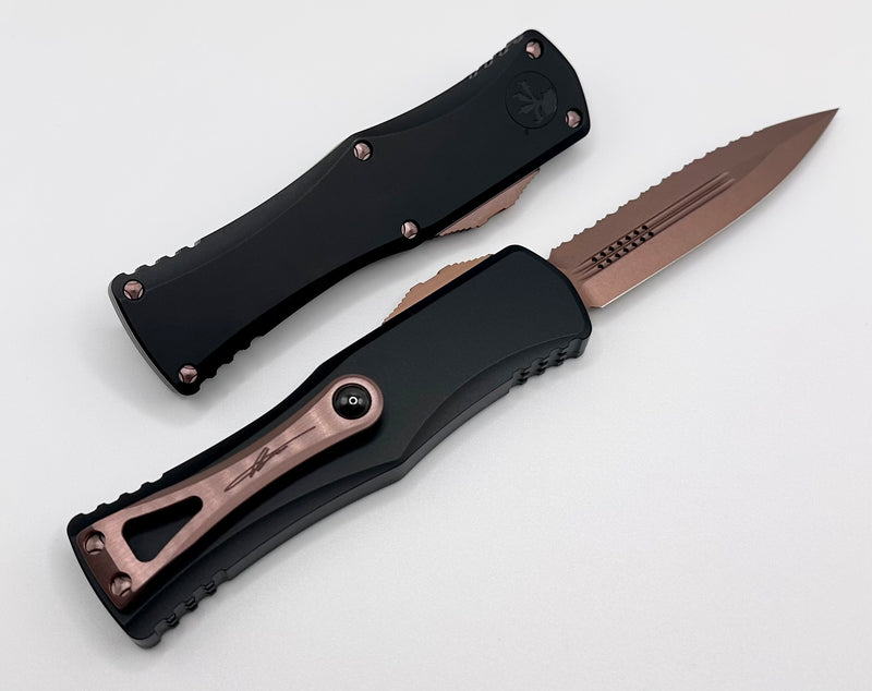 Microtech Hera Deep Engraved Black & D/E PVD Rose Gold Fully Serrated 702-3PVDRGS