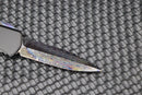 Marfione Hera D/E Spike Grind Hot Blued Vegas Forge Reptilian Pattern Damascus & Black Anodized Handle w/ Zircuti Button & Pocket Clip & DLC Two Tone Hardware