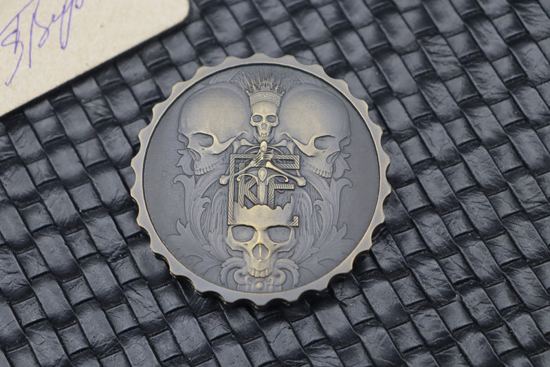 Custom Knife Factory Skull & Axe Titanium Engraved Coin