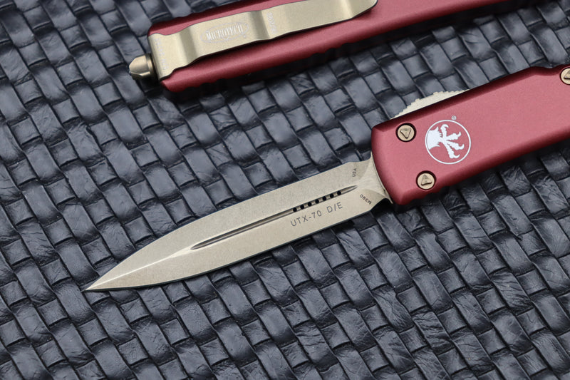 Microtech UTX-70 D/E Double Edge Bronze Standard & Merlot 147-13MR