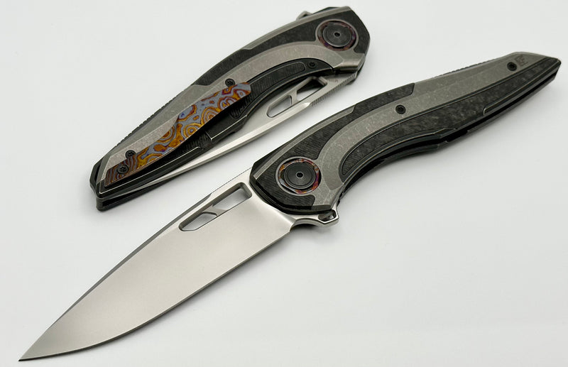 Custom Knife Factory Sukhoi-4 Titanium & Milled Carbon Fiber w/ ZircuTi Pivot Collars/Clip & M398