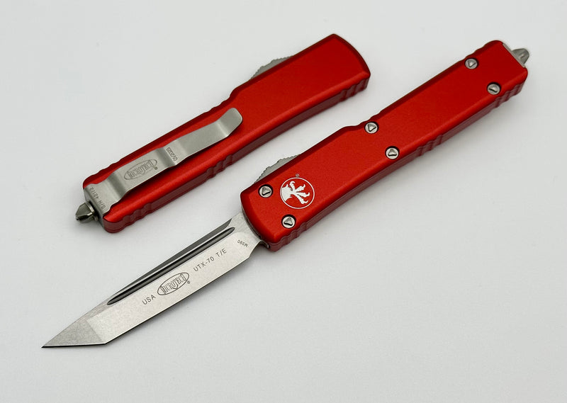 Microtech UTX-70 Tanto Edge Stonewash & Red 149-10RD