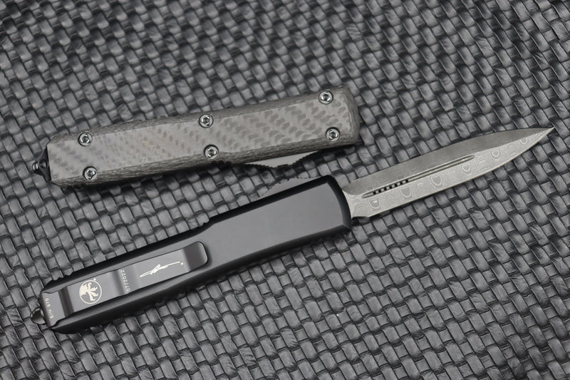 Microtech Ultratech Damascus Pattern 2 Double Edge & Carbon Fiber Top 122-16CFS