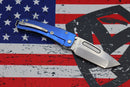 Medford Midi Marauder S35 Tumbled Tanto & Blue Handles w/ Brushed Silver Grooves/Scallops/Perimeters