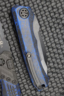 Heretic Knives Wraith Auto Battleworn Black Tanto w/ Carbon Fiber Bolster & Breakthrough Blue Handle DLC H100-8A-BRKBLU