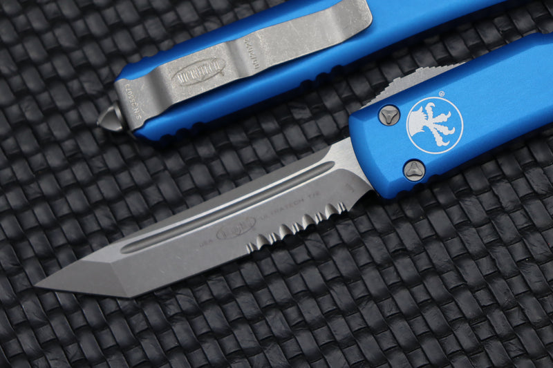 Microtech Ultratech Tanto Apocalyptic Partial Serrated & Blue 123-11APBL