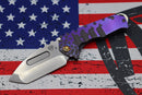 Medford Praetorian Genesis T S35 Tumbled Tanto & Bead Blast/Violet "Falling Leaf" Sculpted Handles w/ Flamed Hardware & Brushed/Flamed Pocket Clip