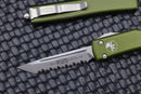 Microtech UTX-70 Tanto Edge Stonewash Fully Serrated & OD Green 149-12OD