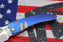 Medford Midi Marauder S35 Tumbled Tanto & Blue Handles w/ Brushed Silver Grooves/Scallops/Perimeters