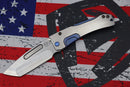 Medford Knife Slim Midi Tumbled Tanto S35 w/ Blue Faced/Silver Flats Handles & Blue Hardware/Clip