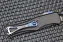 Marfione Hera D/E Spike Grind Hot Blued Vegas Forge Reptilian Pattern Damascus & Black Anodized Handle w/ Zircuti Button & Pocket Clip & DLC Two Tone Hardware