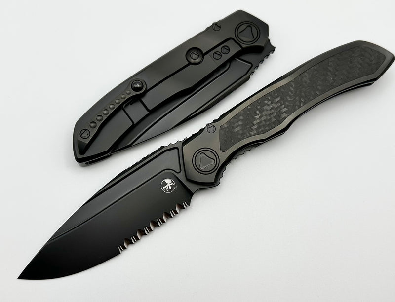 Microtech ANAX Titanium DLC Drop Point M390 Partial Serrated & Carbon Fiber Inlay 190C-2DLCTCFITI