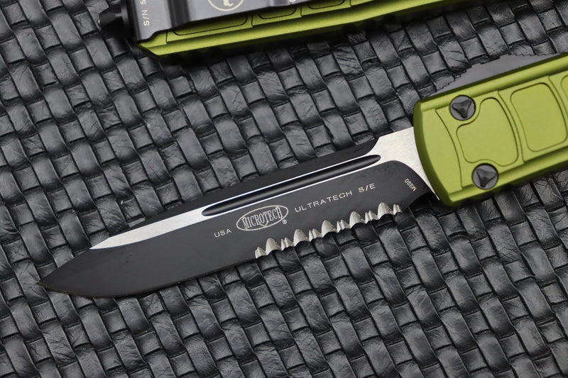 Microtech Ultratech 2 Step Side Black Single Edge Partial Serrated & OD Green Signature Series 121II-2ODS