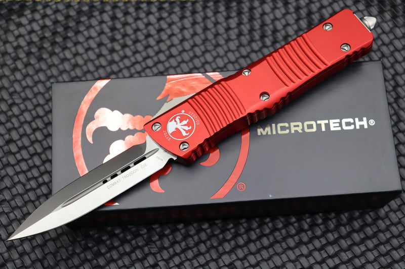 Microtech Combat Troodon D/E Satin & Red 142-4RD