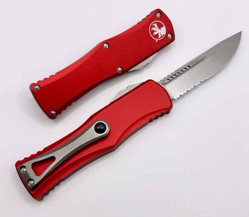 Microtech Hera Single Edge Stonewash Partial Serrated & Red 703-11RD