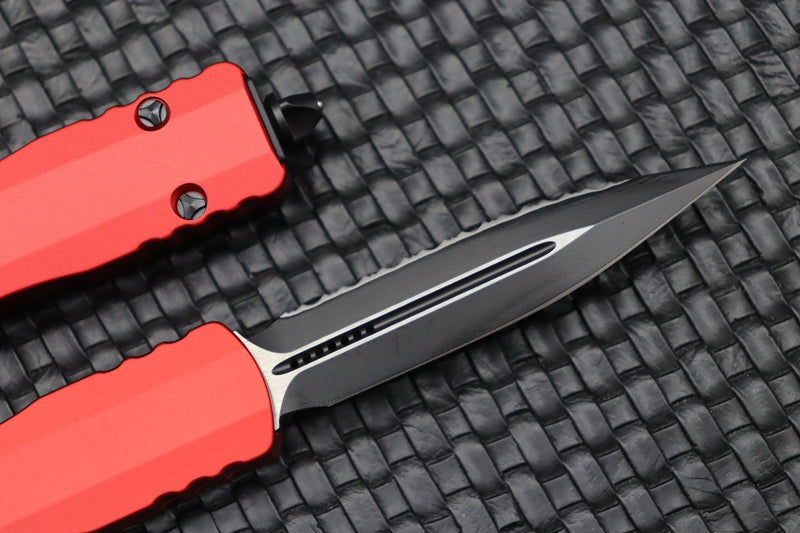 Microtech Dirac Double Edge Fully Serrated & Red 225-3RD