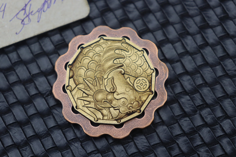 Custom Knife Factory Dragon Shell Titanium Engraved Coin