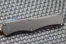Marfione Hera D/E Spike Grind Hot Blued Vegas Forge Reptilian Pattern Damascus & Black Anodized Handle w/ Zircuti Button & Pocket Clip & DLC Two Tone Hardware