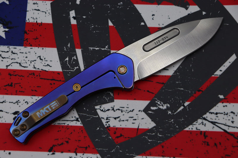 Medford Praetorian Slim S35VN Tumbled Drop Point & Faced/Flamed Galaxy Handle w/ Blue Spring & Bronze Hardware/Clip