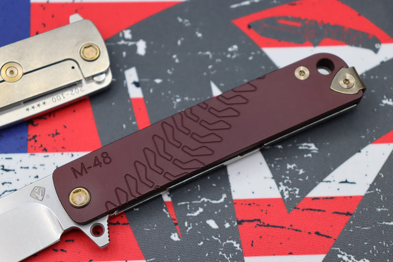 Medford M-48 Red Aluminum Handle w/ Tumbled Spring & Bronze Hardware/Clip & S35VN Tumbled Blade