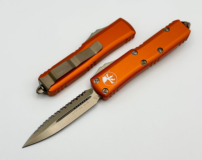 Microtech UTX-85 Double Edge Bronze Full Serrated & Orange 232-15OR