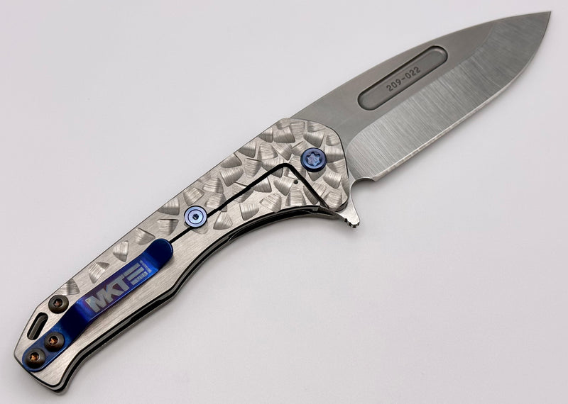 Medford Praetorian Slim Flipper S35VN Tumbled Drop Point & Falling Leaf Sculpted Handles w/ Blue Hardware/Clip