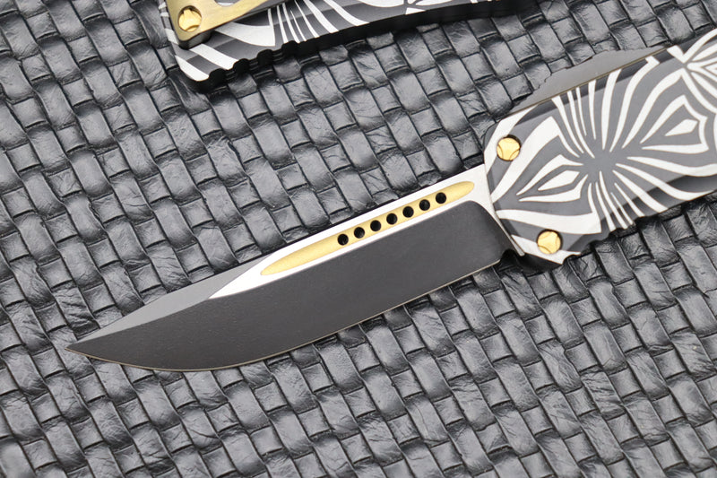 Microtech Hera Single Edge Two-Toned Black w/ Gold Accents 'SOURCE' Artwork 703-1TSOS