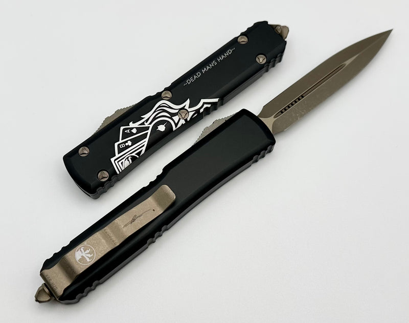 Microtech Dead Man's Hand Ultratech OTF Auto Knife Set, Black Blades
