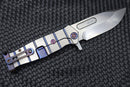 Medford Knife USMC Fighter Flipper S35 Tumbled & Blue w/ Faced Silver Flats Handles & Flamed Hardware/Clip/Pommel
