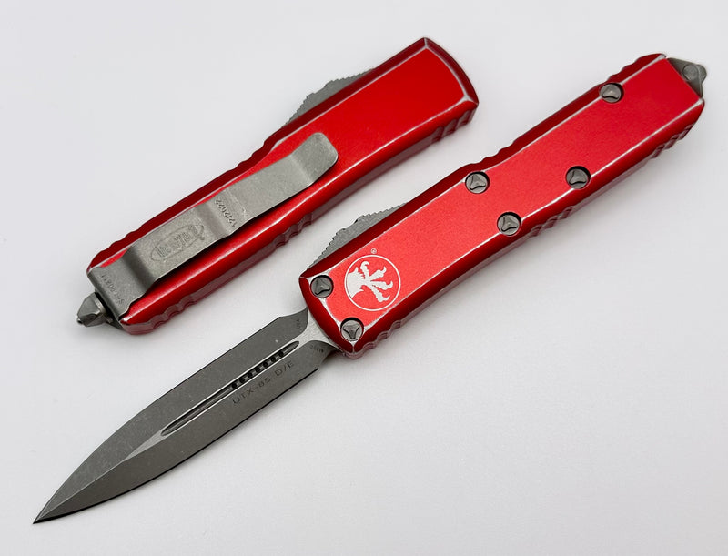 Microtech UTX-85 Double Edge D/E Apocalyptic Standard & Distressed Red 232-10DRD