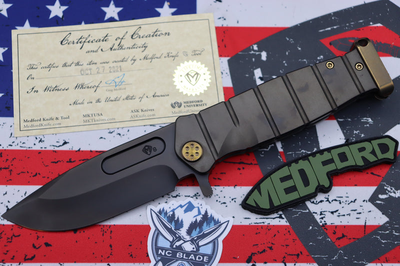 Medford Knife Fighter Flipper USMC PVD & Bronze Hardware with PVD CPM-S35 107-261