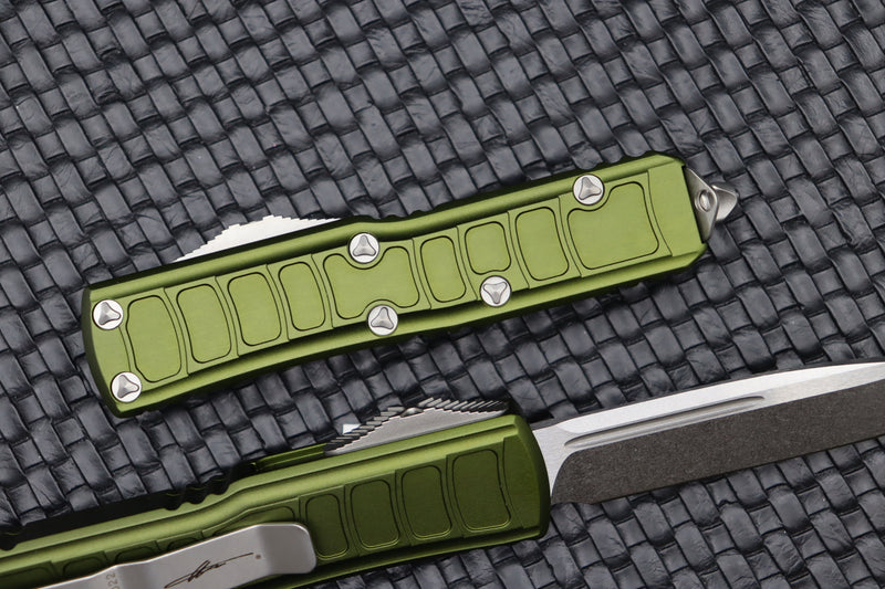 Microtech UTX-85 2 Stepside Single Edge Stonewash Standard & OD Green Signature Series 231II-10ODS