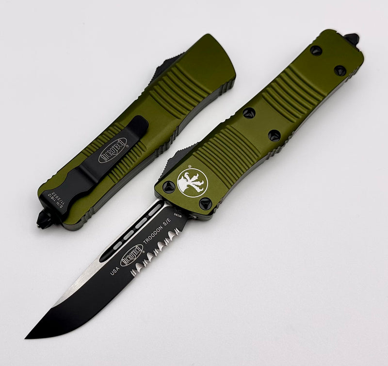 Microtech Troodon Single Edge Black Partial Serrated & OD Green 139-2OD