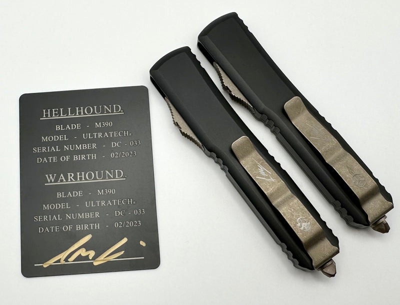 Microtech Ultratech Death Card Hellhound & Warhound Set Signature Series Bronze Apocalyptic Standard 119-13SETDCS