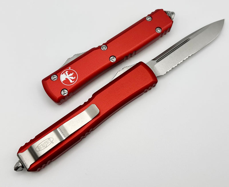 Microtech Ultratech Red & Single Edge Stonewash Partial Serrated 121-11RD