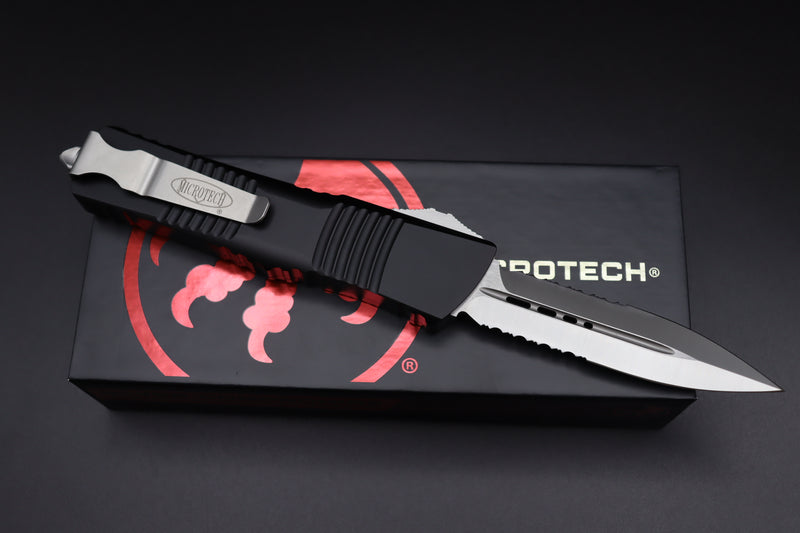 Microtech Combat Troodon Black w/ Double Edge Satin Partial Serrated 142-5