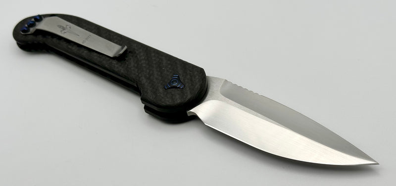 Marfione Custom Knives LUDT Hand Satin w/ Carbon Fiber & Blue Ringed Hardware