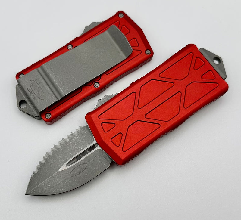 Microtech Exocet Double Edge Full Serrated Apocalyptic Standard & Red 157-12APRD