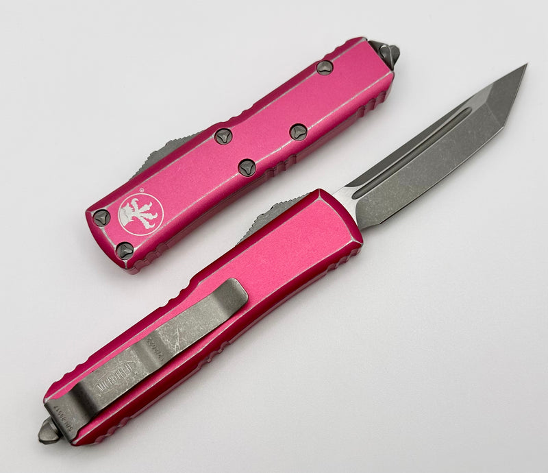 Microtech UTX-85 Tanto Apocalyptic Standard & Distressed Pink 233-10DPK