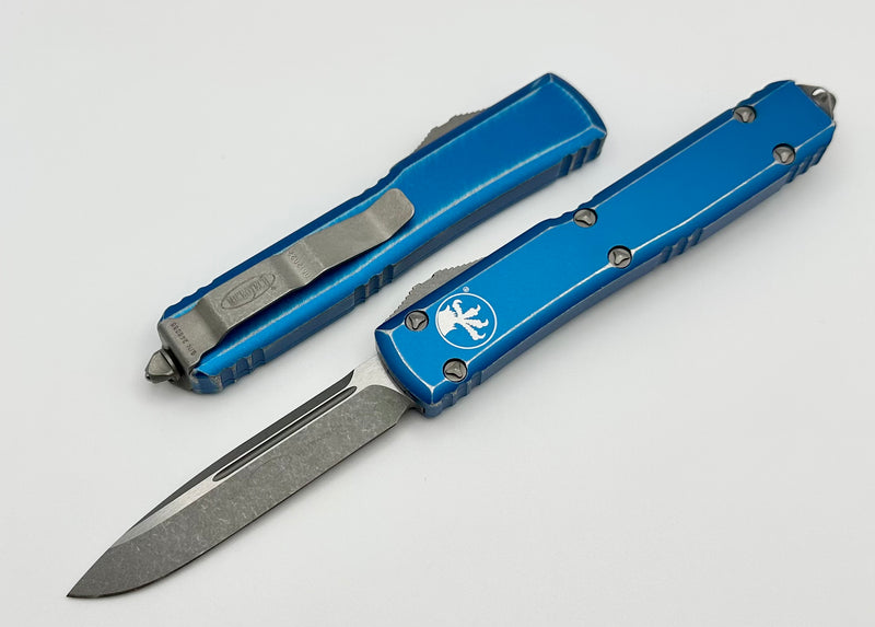 Microtech Ultratech Single Edge Apocalyptic Standard & Distressed Blue 121-10DBL