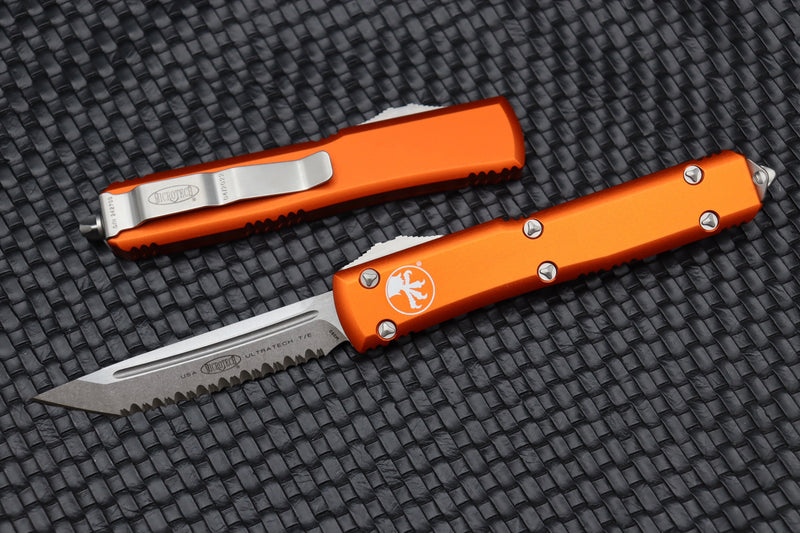 Microtech Ultratech Orange w/ Tanto Stonewash Full Serrated 123-12OR